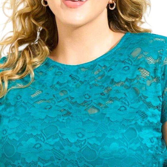 Torrid Aqua Blue/Green Stretch Lace Crew Neck Cinch Side Tee Size 2 2XL - Picture 3 of 14